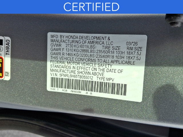 2026 Honda Odyssey EX-L **CERTIFIED**