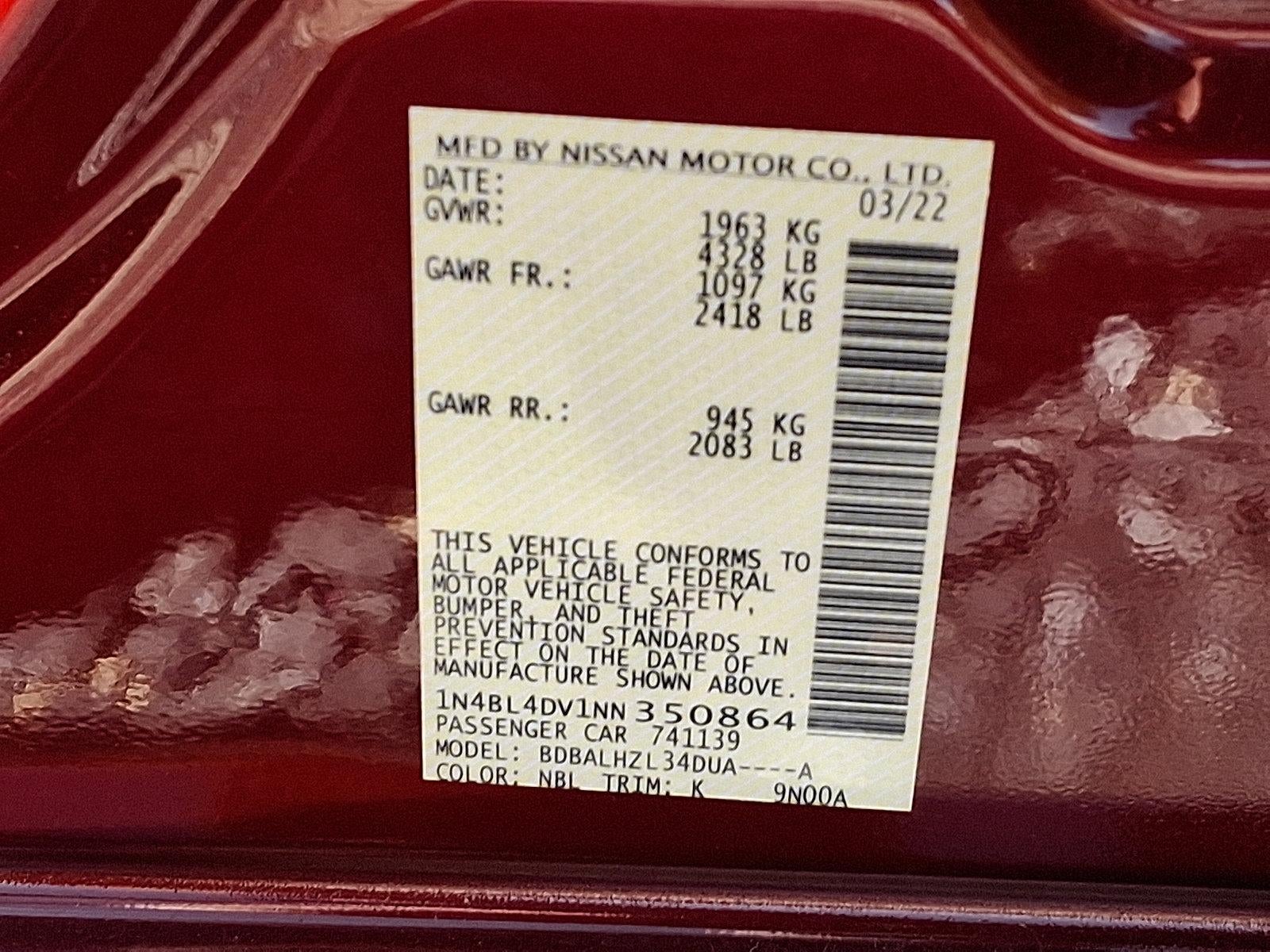 2022 Nissan Altima 2.5 SV Sedan