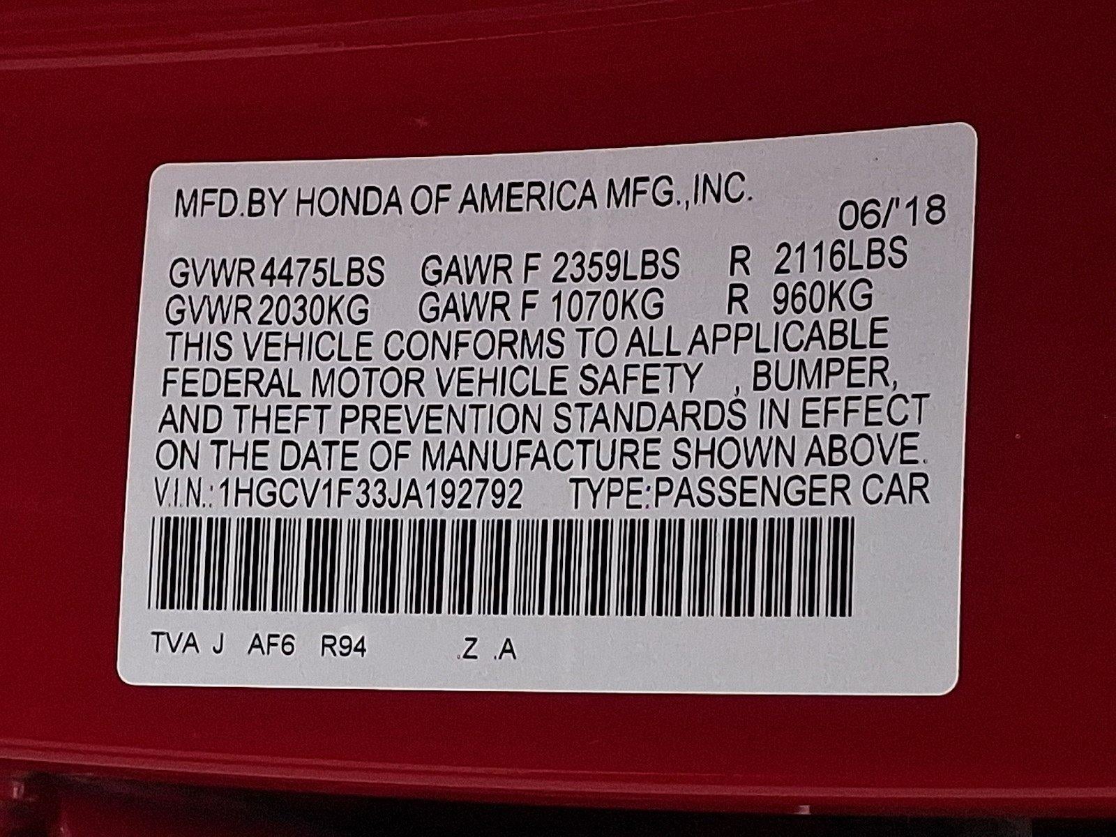 2018 Honda Accord Sedan Sport 1.5T CVT