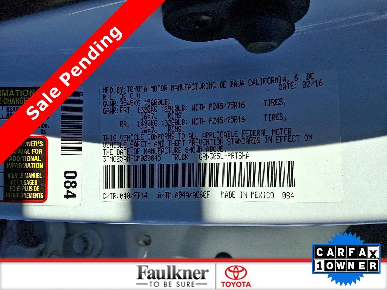 2016 Toyota Tacoma 4WD Double Cab Short Bed V6 Automatic SR (Natl)