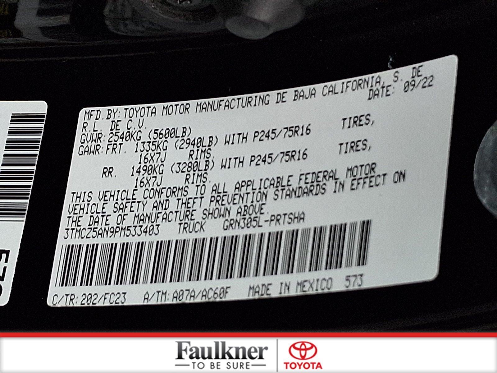 2023 Toyota Tacoma 4WD 4WD SR5 Double Cab 5' Bed V6 AT (GS)