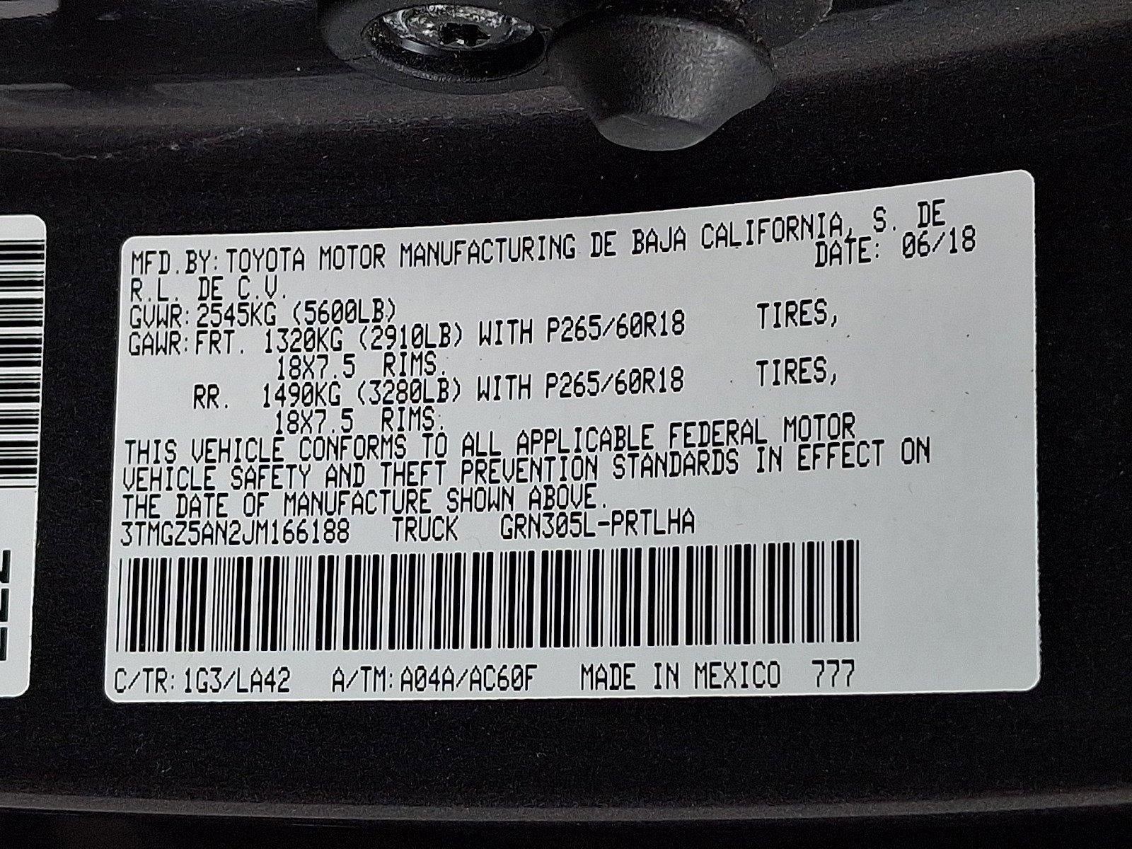 2018 Toyota Tacoma Limited Double Cab 5' Bed V6 4x4 AT (Natl)