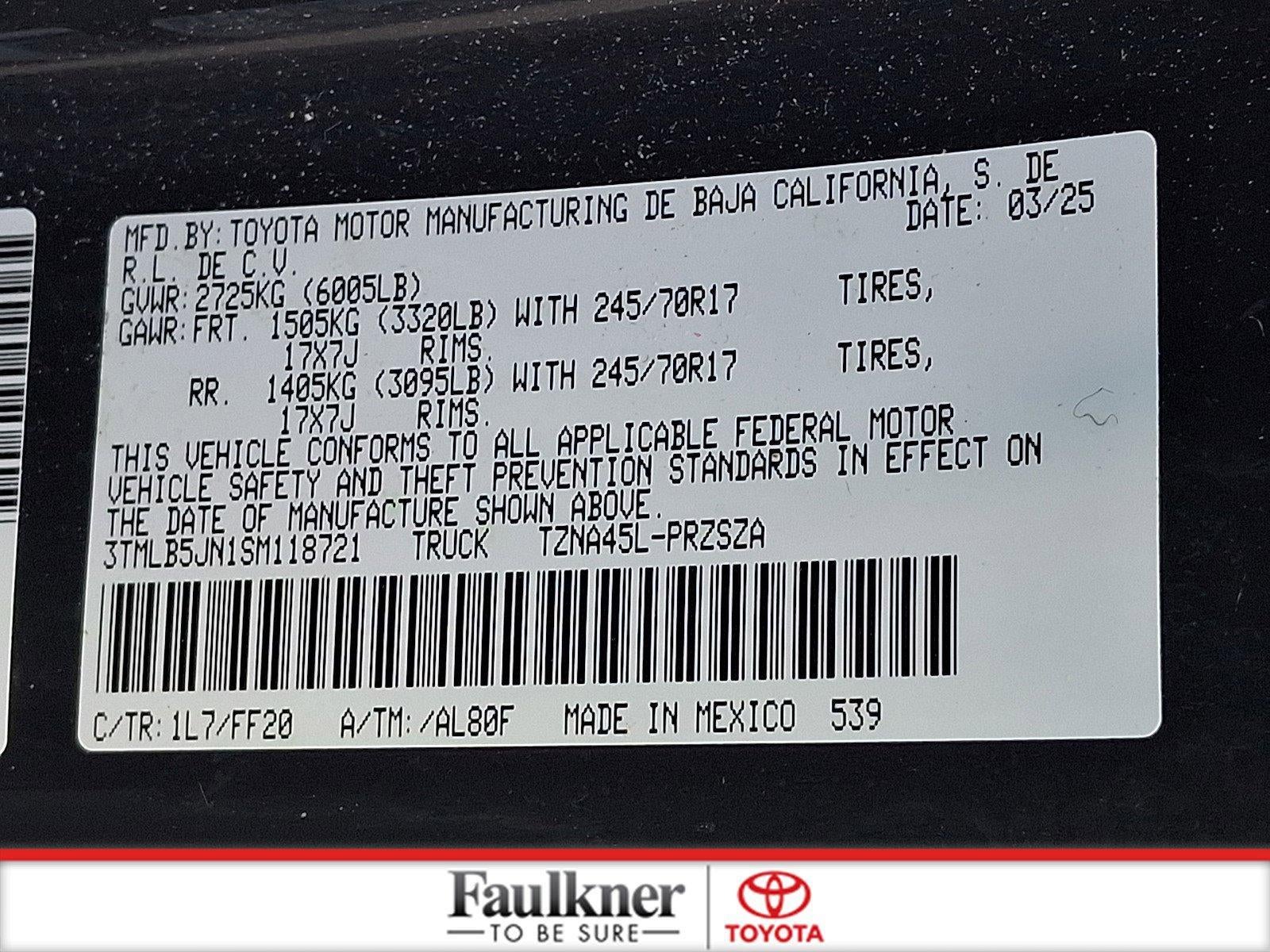 2025 Toyota Tacoma 4WD 4WD SR5 Double Cab 5' Bed AT (GS)