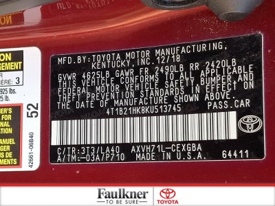 2019 Toyota Camry Hybrid XLE CVT (Natl)