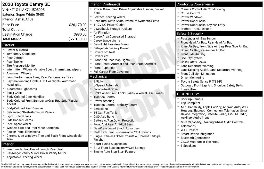 2020 Toyota Camry SE CERTIFIED