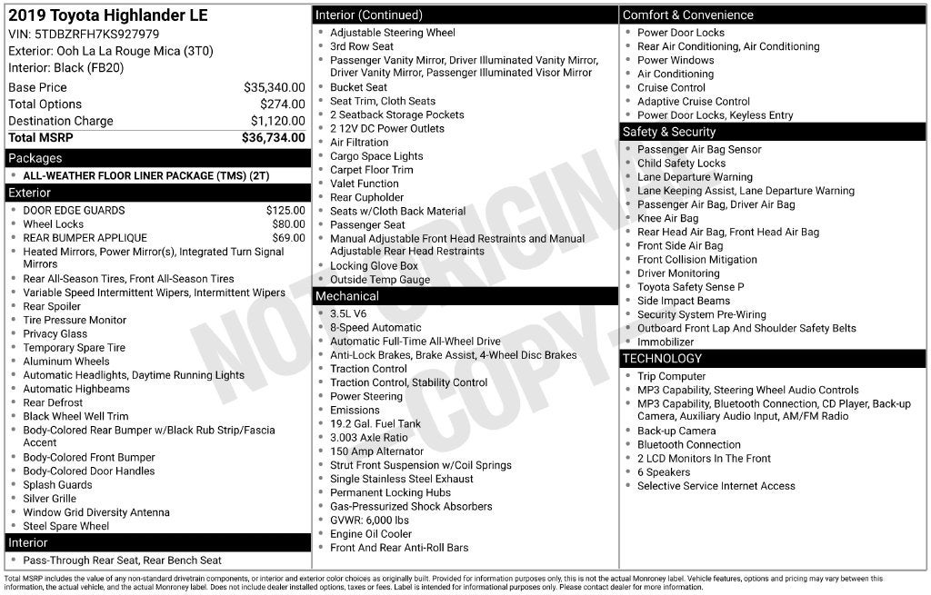 2019 Toyota Highlander LE