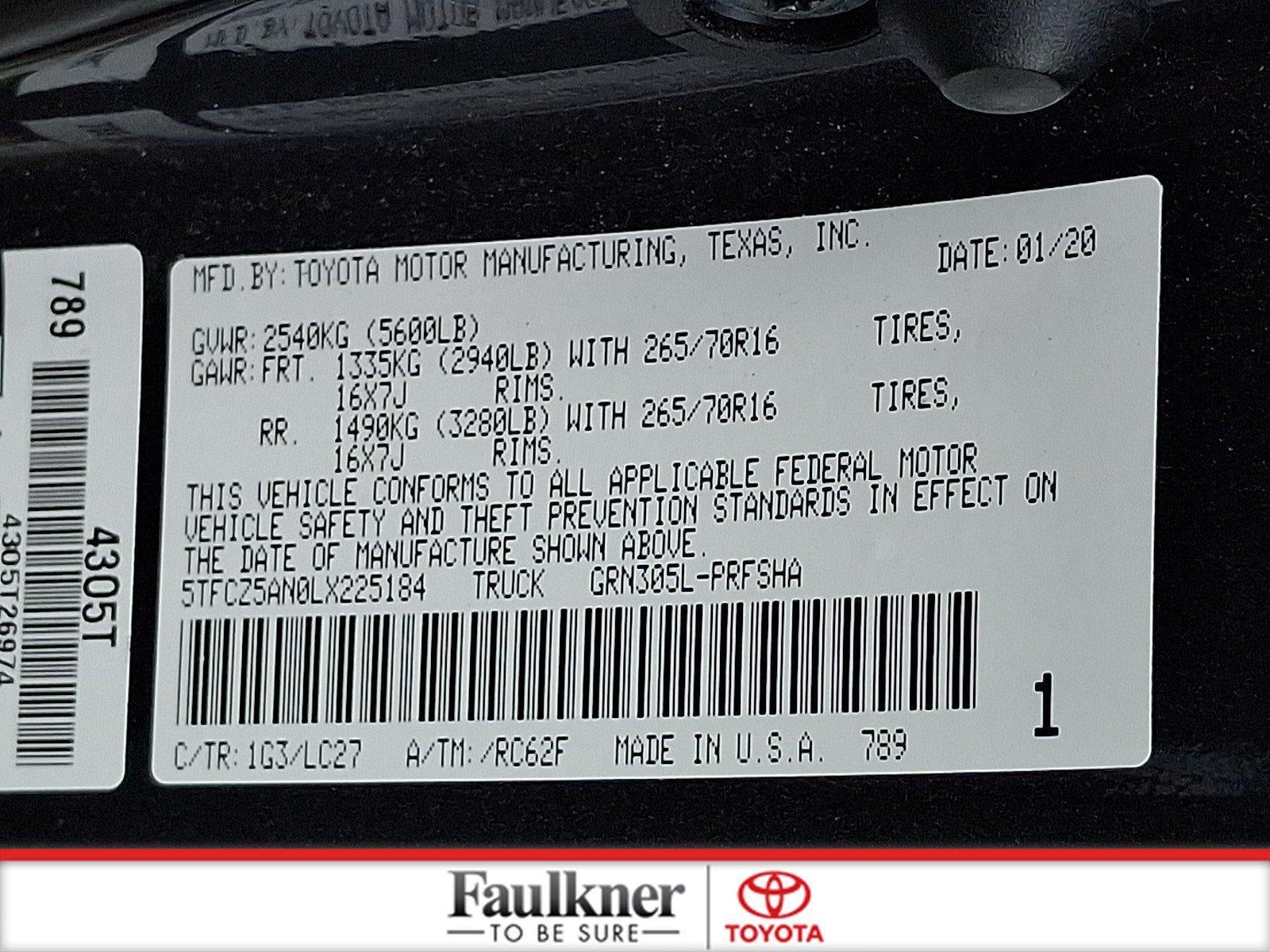 2020 Toyota Tacoma 4WD 4WD TRD Off Road Double Cab 5' Bed V6 MT (Natl)