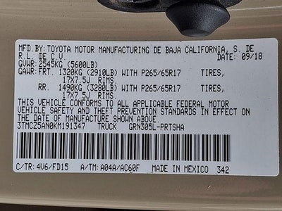 2019 Toyota Tacoma 4WD 4WD TRD Sport Double Cab 5' Bed V6 AT (Natl)