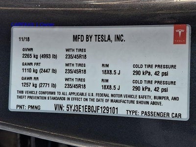 2018 Tesla Model 3 Long Range Battery AWD