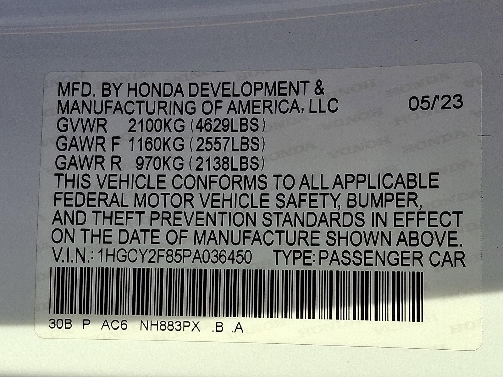 2023 Honda Accord Hybrid Touring Sedan w/o BSI