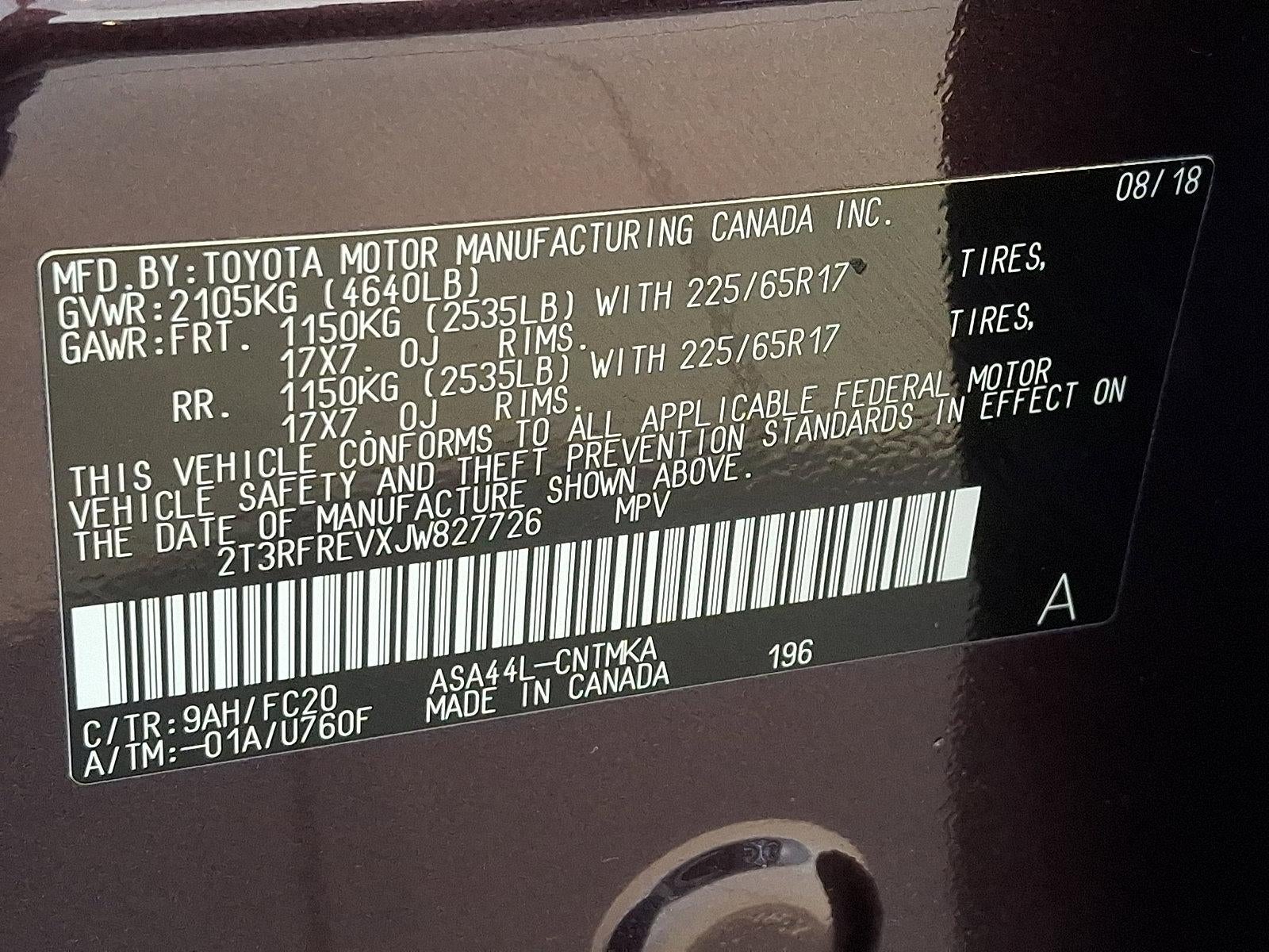 2018 Toyota RAV4 XLE AWD (Natl)