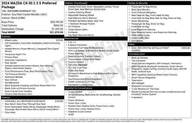 2024 Mazda Mazda CX-30 2.5 S Preferred Package AWD