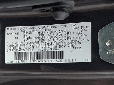 2012 Toyota Tacoma 4WD Regular Cab Standard Bed I4 Automatic (Natl)