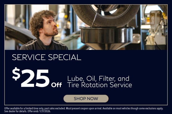 $25 Off Lube, Oil, Filter, and Tire Rotation Service